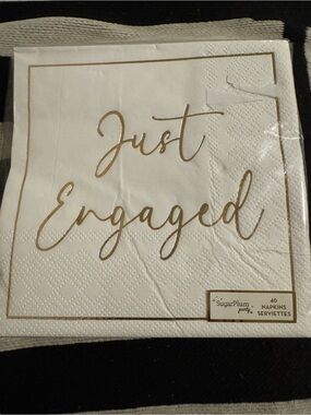 SugarPlum 'Just Engaged' White Napkins with Gold Script